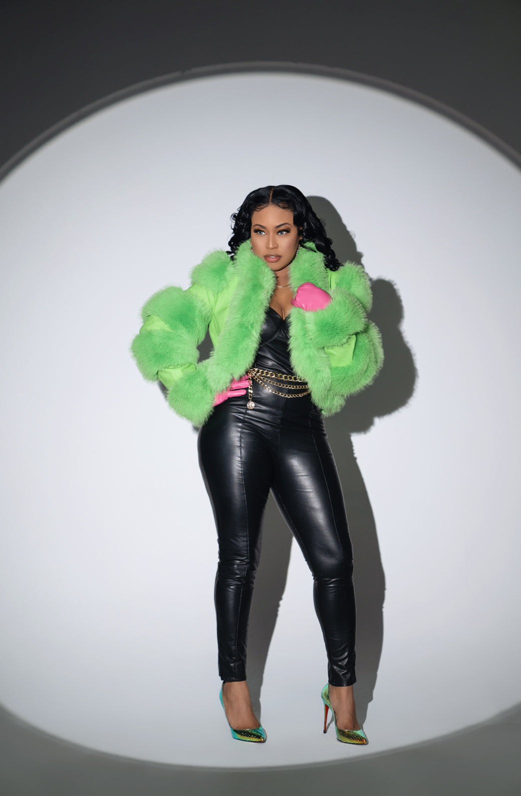 Taking Risks Lime Fur & Leather Coat