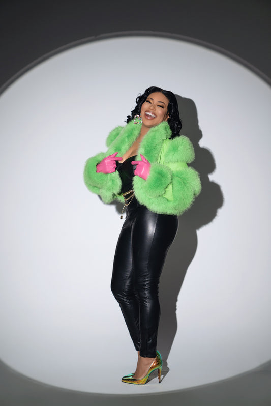 Taking Risks Lime Fur & Leather Coat