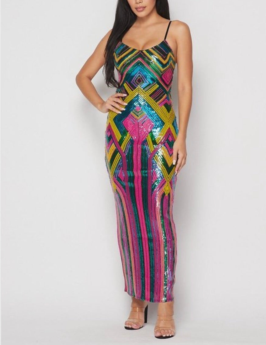 Geometric Art Sequin Dress