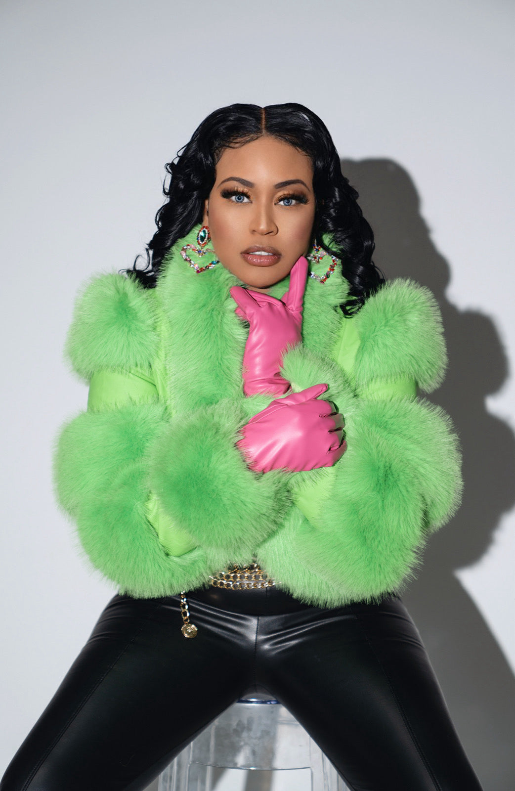 Taking Risks Lime Fur & Leather Coat