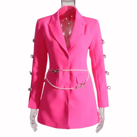 Poppin Pink & Pearls Blazer Dress