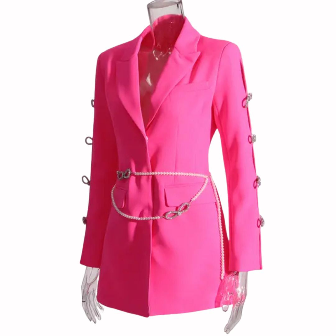 Poppin Pink & Pearls Blazer Dress